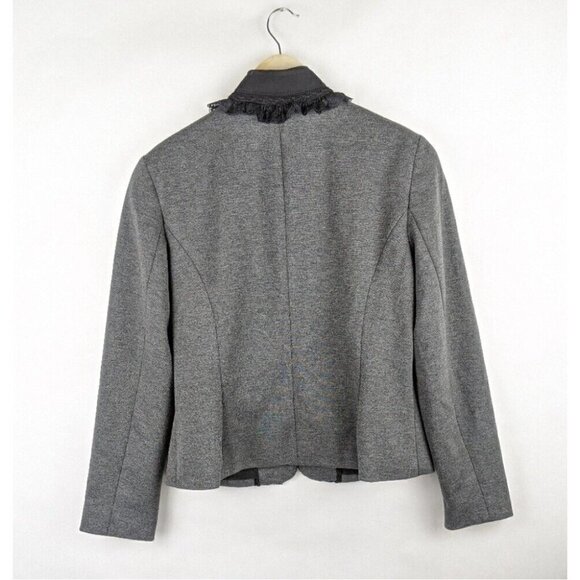 Coldwater Creek Womens Sz 8 Ponte Knit Ruffled Lace Blazer Jacket Stretch m Gray - Picture 3 of 12